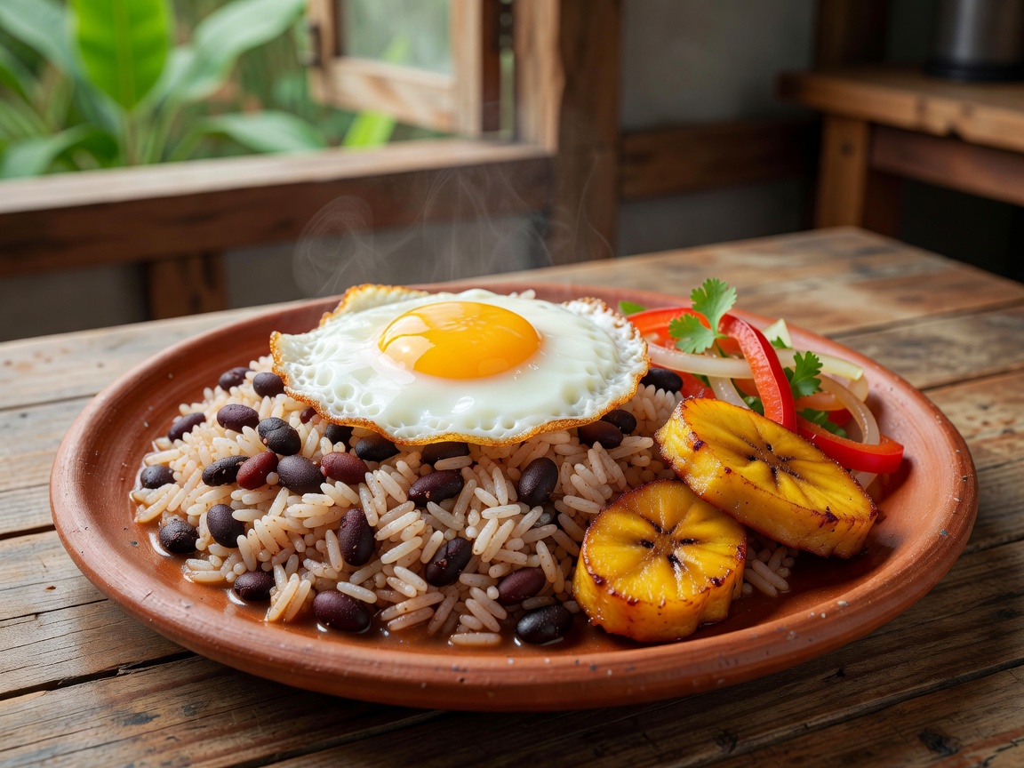 Costa Rican Gallo Pinto with beans and fried egg